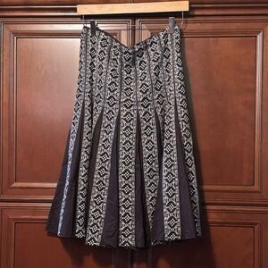 Ann Taylor Brown Pleated Skirt with White Embroidery
